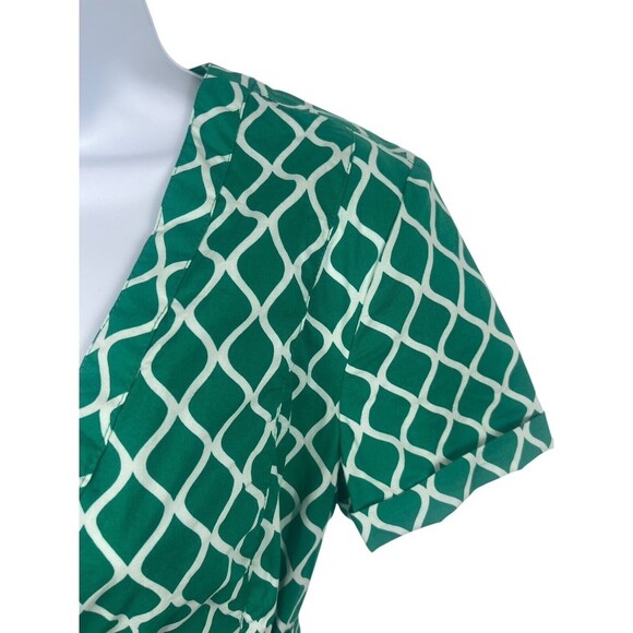 Boden Green White Geometric Lara Wrap Tea Picnic Short Sleeve Dress 8L - Picture 4 of 16
